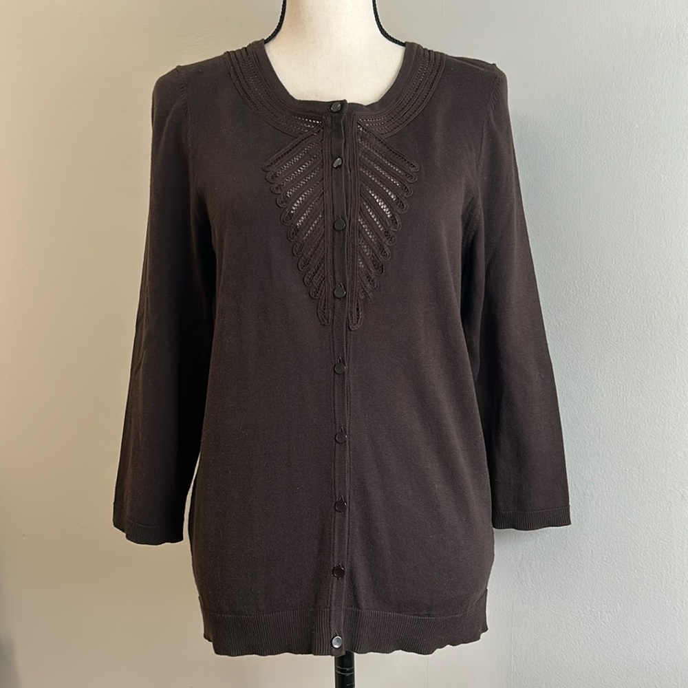 Talbots Brown Cardigan with Decorative Neckline